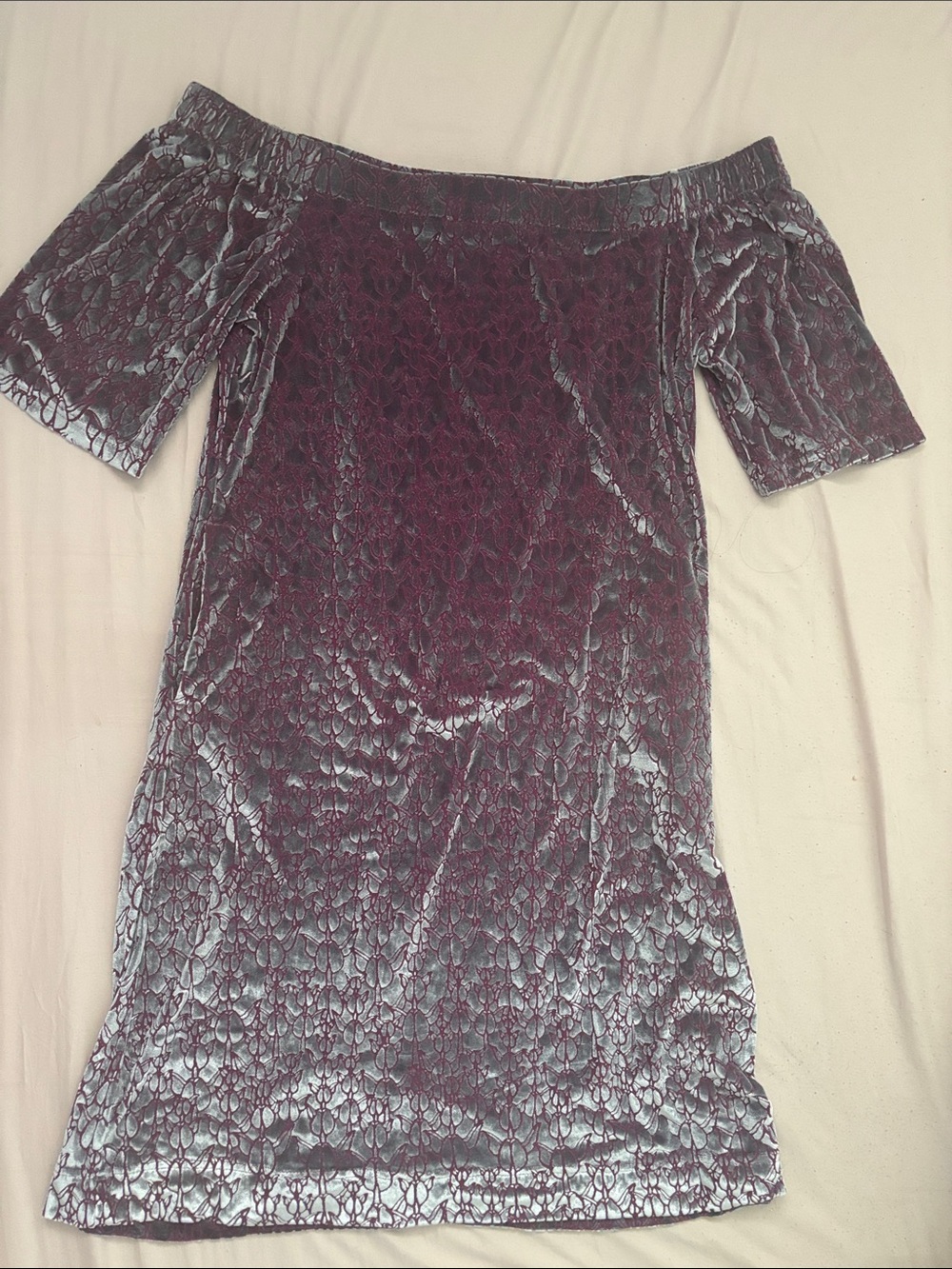 Manaola Strapless Velvet Off-Shoulder Dress in Plum and Silver